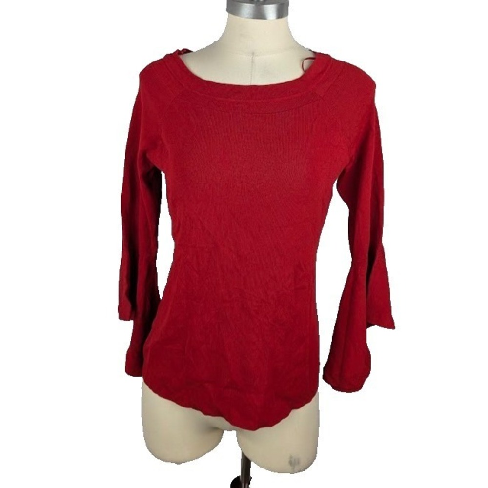 INC Womens Ruffled Bell Sleeve Knit Sweater Real Red Size L
